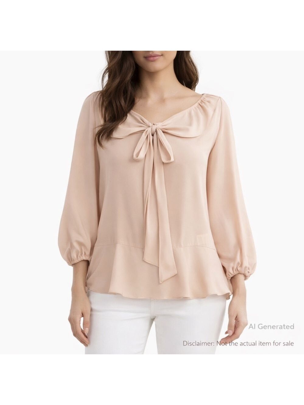 Max Studio L Blush Tie-Neck Peplum Blouse Romantic Feminine